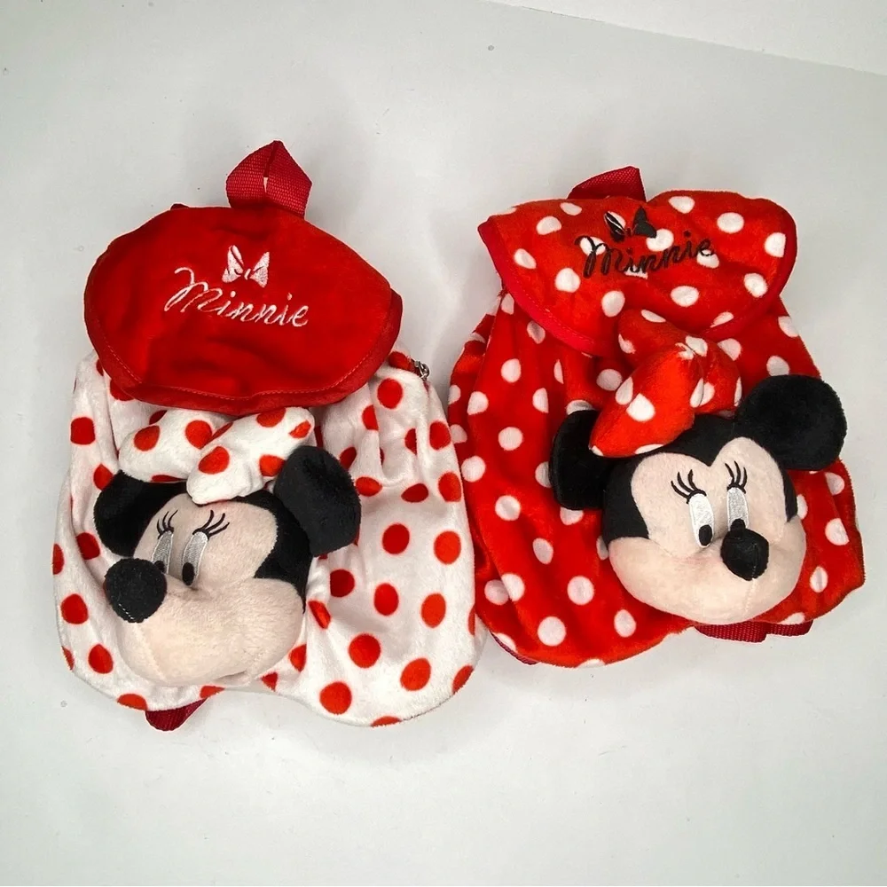 Disney Minnie Mouse Set Of 2 Kids Drawstring Polka Dot Flap Backpacks Cinch Bags